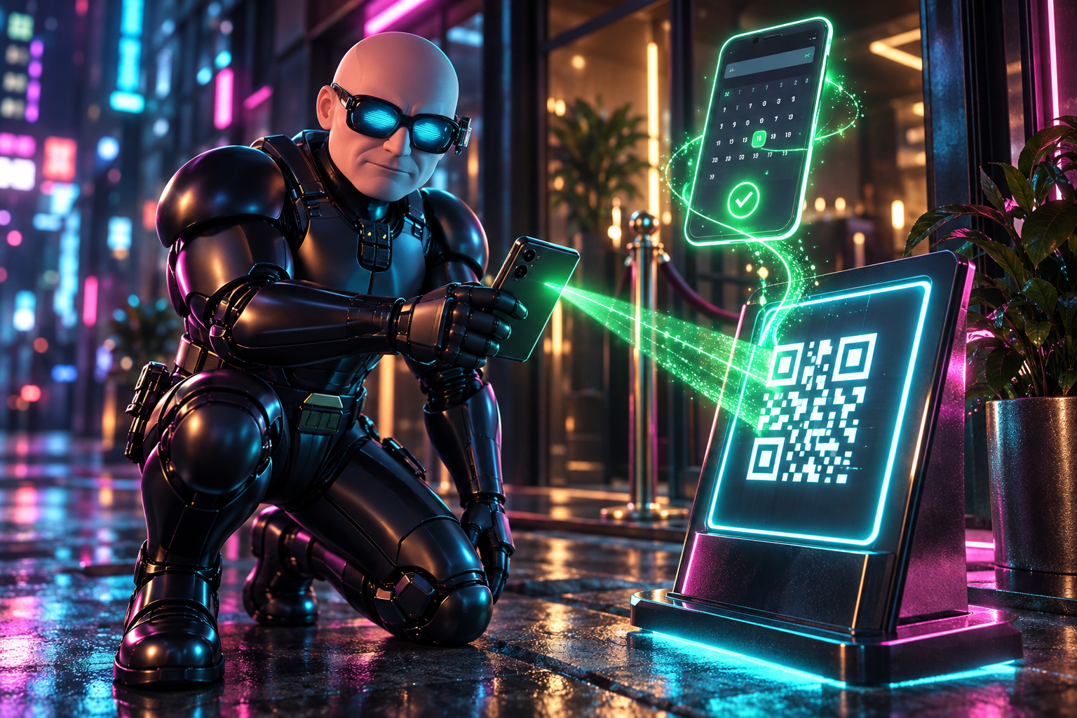 Customer scanning a QR code to open a mobile booking page