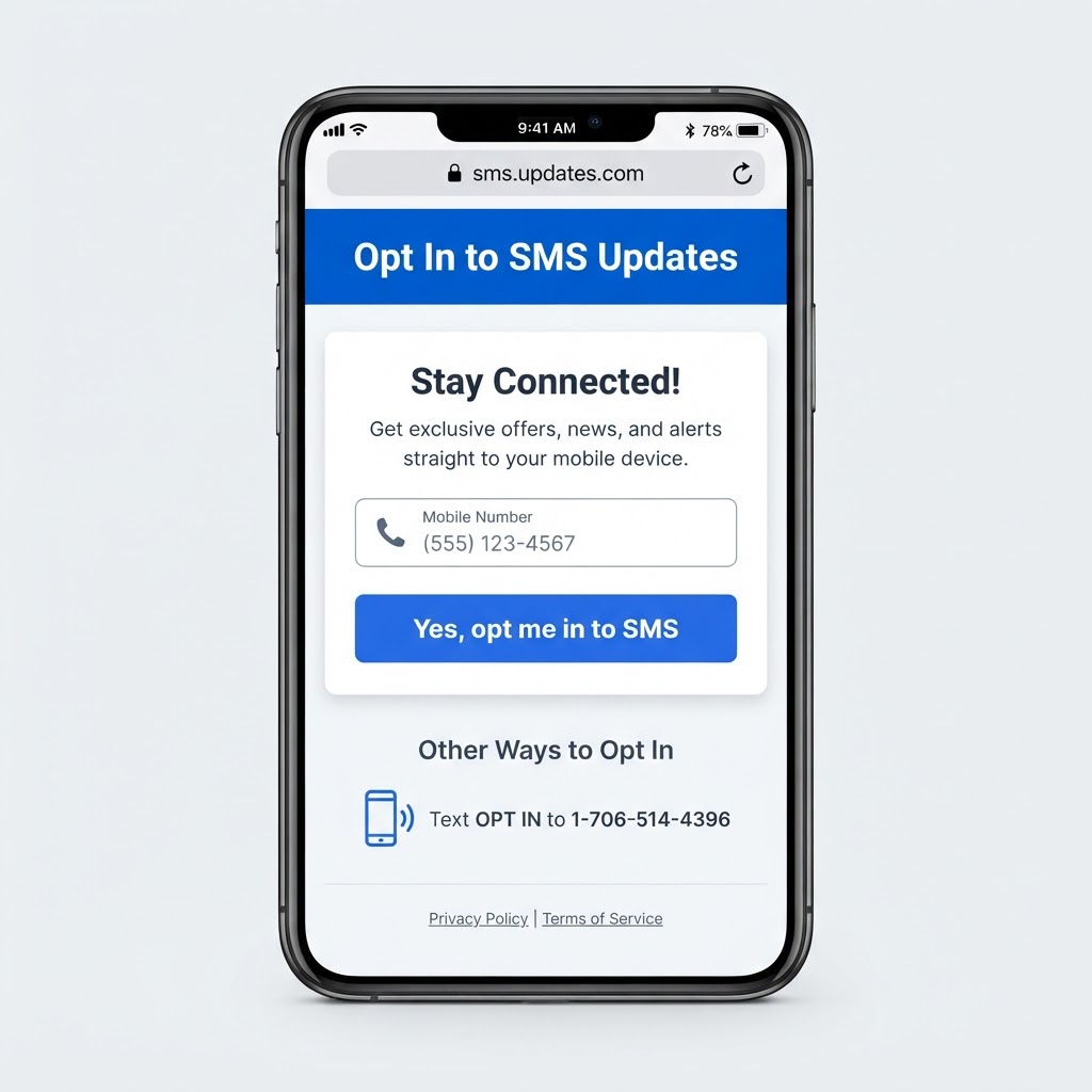 Mobile opt-in web form with consent button