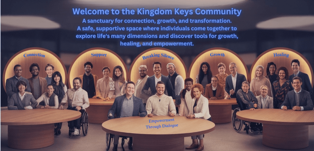 Kingdom Keys Community — seekers gathered in a warm, welcoming space