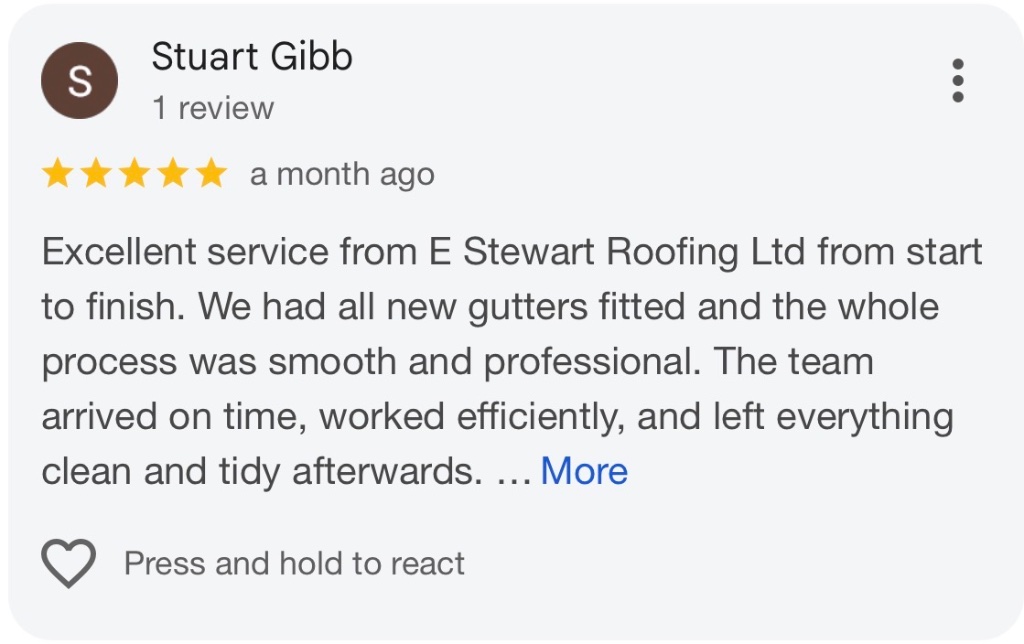 Google review from Stuart Gibb