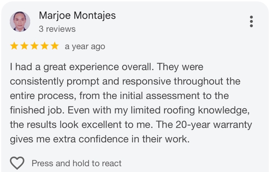 Google review from Marjoe Montajes