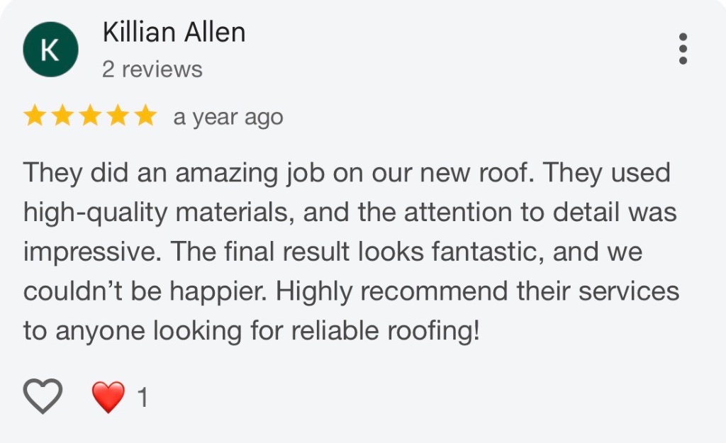 Google review from Killian Allen