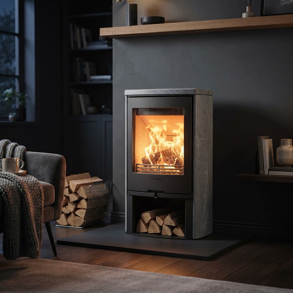 Contura wood burning stove on display at The Fire Place Maldon showroom