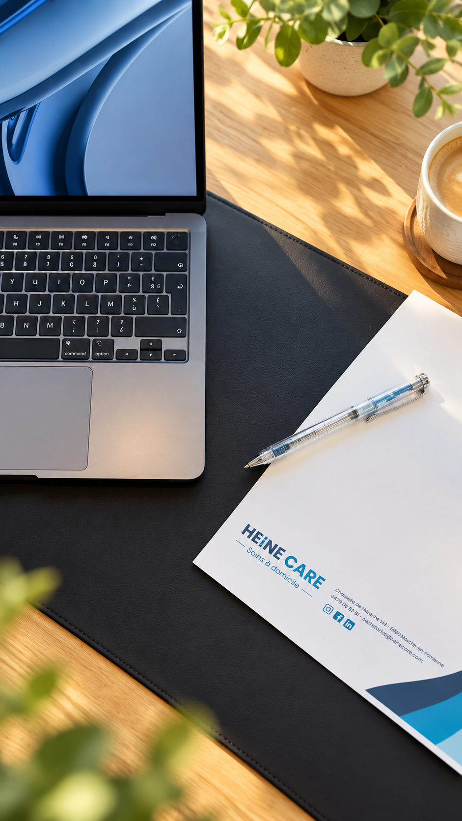 Espace de travail de facturation Heine Care avec papier à en-tête