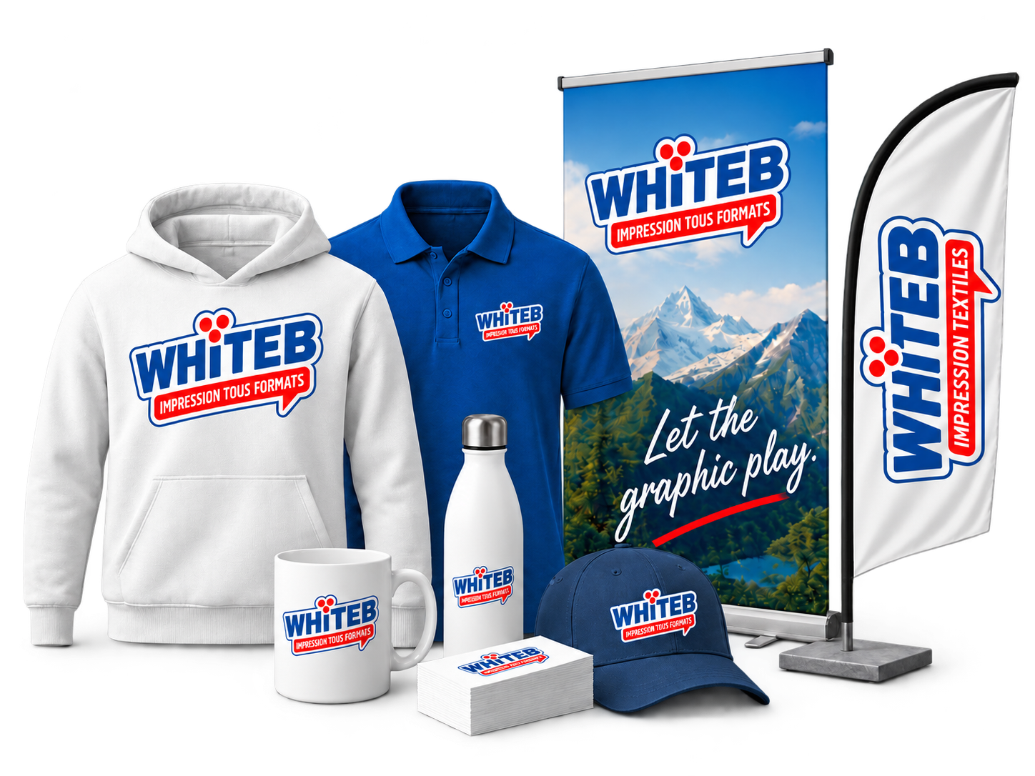Collection Whiteb : textiles, roll-up, mug, gourde et objets publicitaires personnalisés