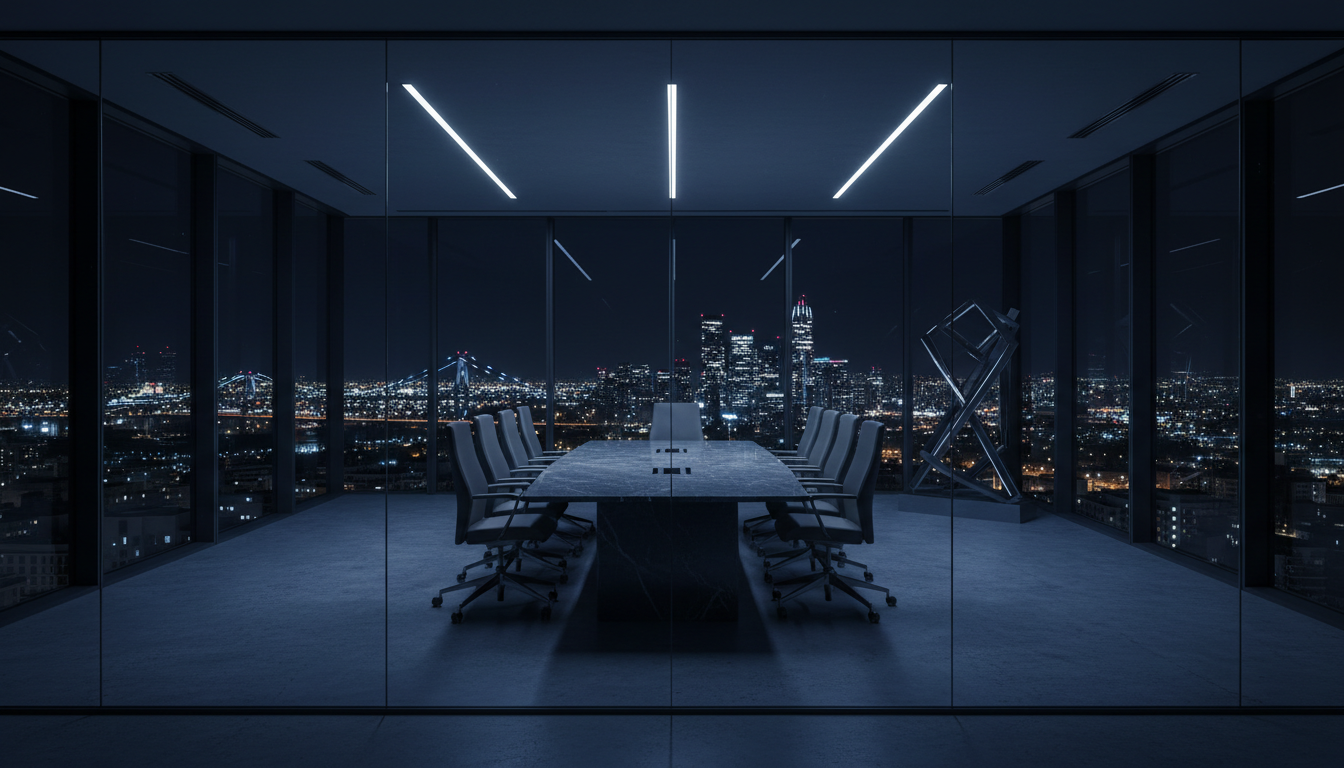 Corporate boardroom at night