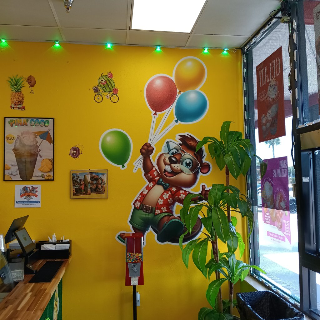 Mr. Beav interior with mascot mural and balloons