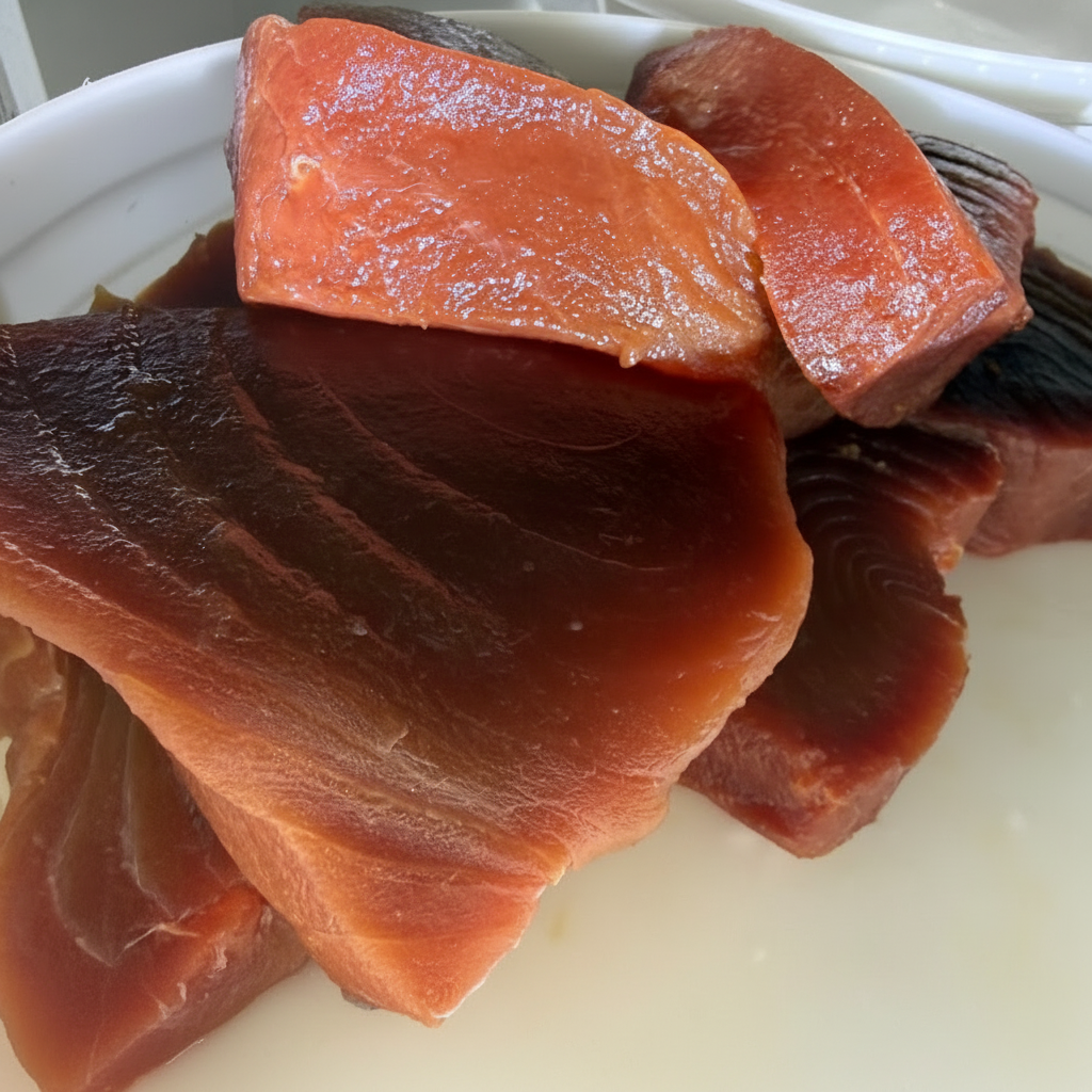Fresh tuna and salmon steaks