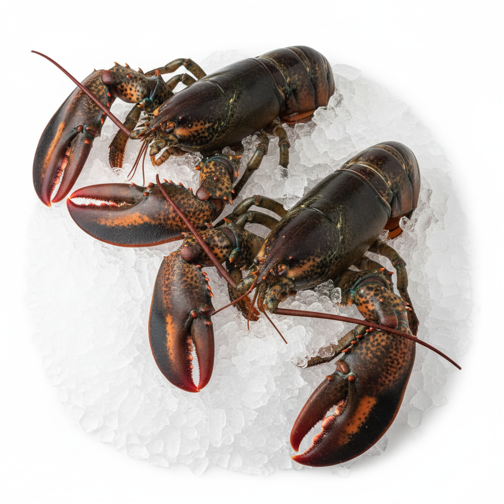 Live Maine lobsters on ice