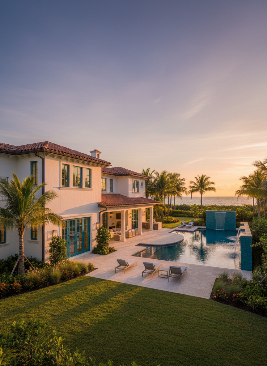 Luxury Florida home at golden hour