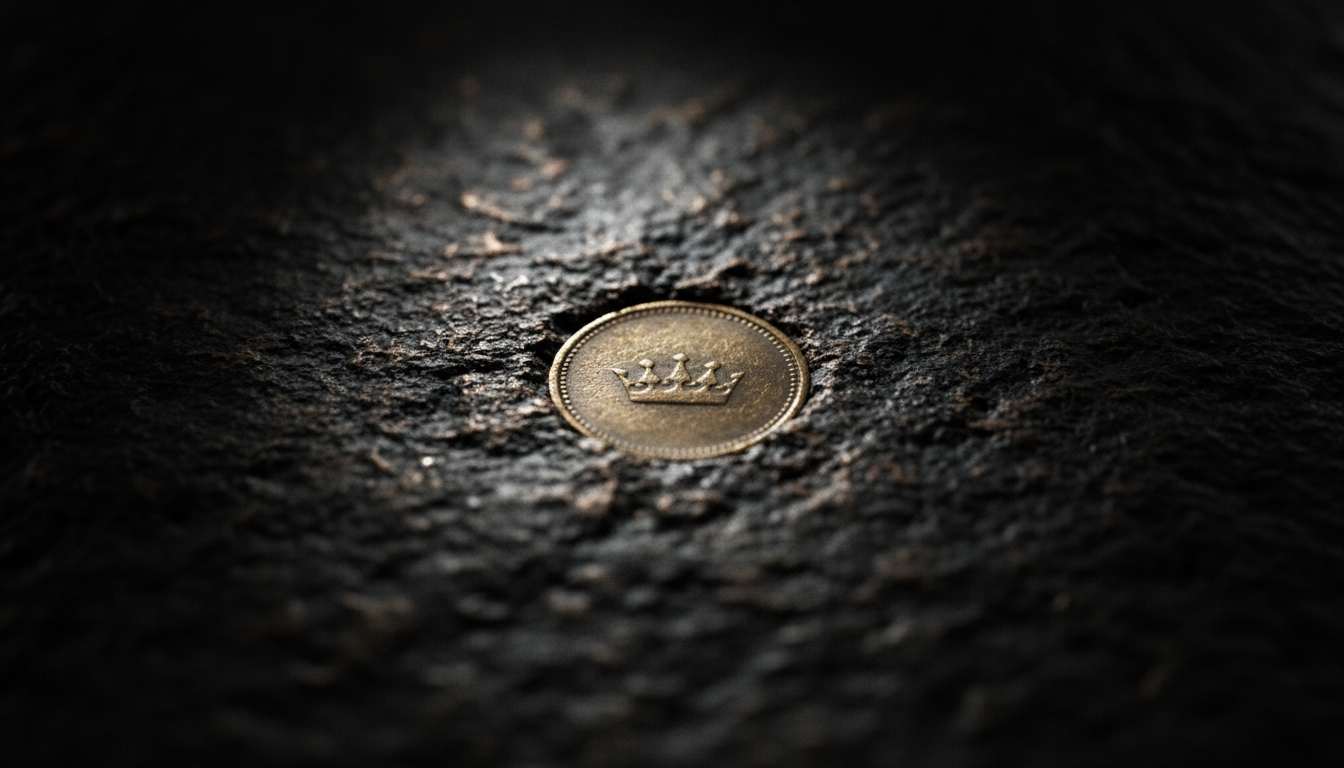 A golden coin embedded in dark stone, symbolizing the permanence of the endowment