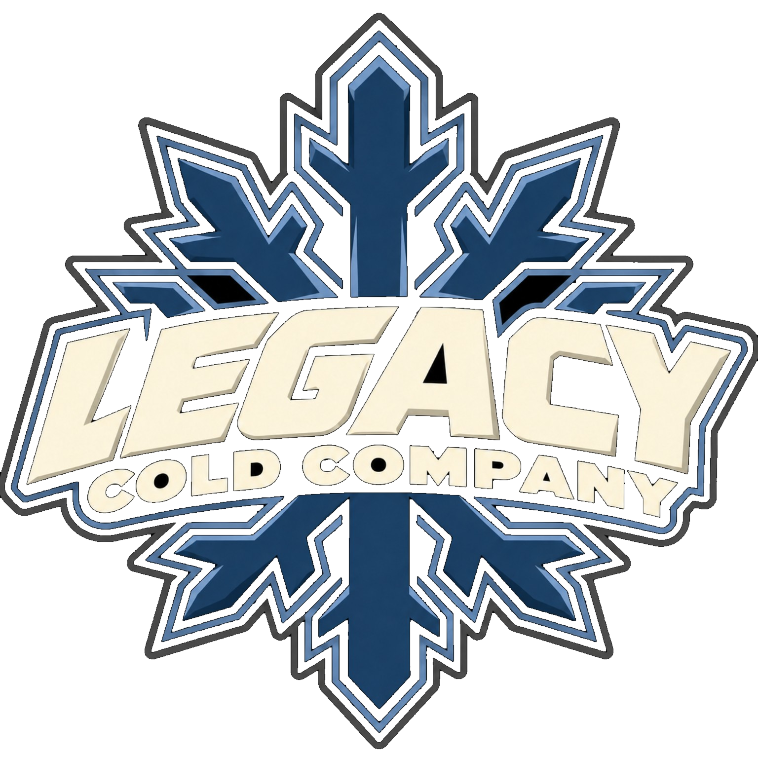 Cold Standard collection emblem — Legacy Cold Company snowflake logo in royal blue with cream lettering