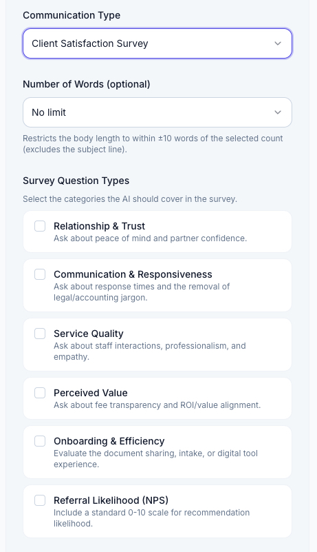 Client Satisfaction Survey Generator
