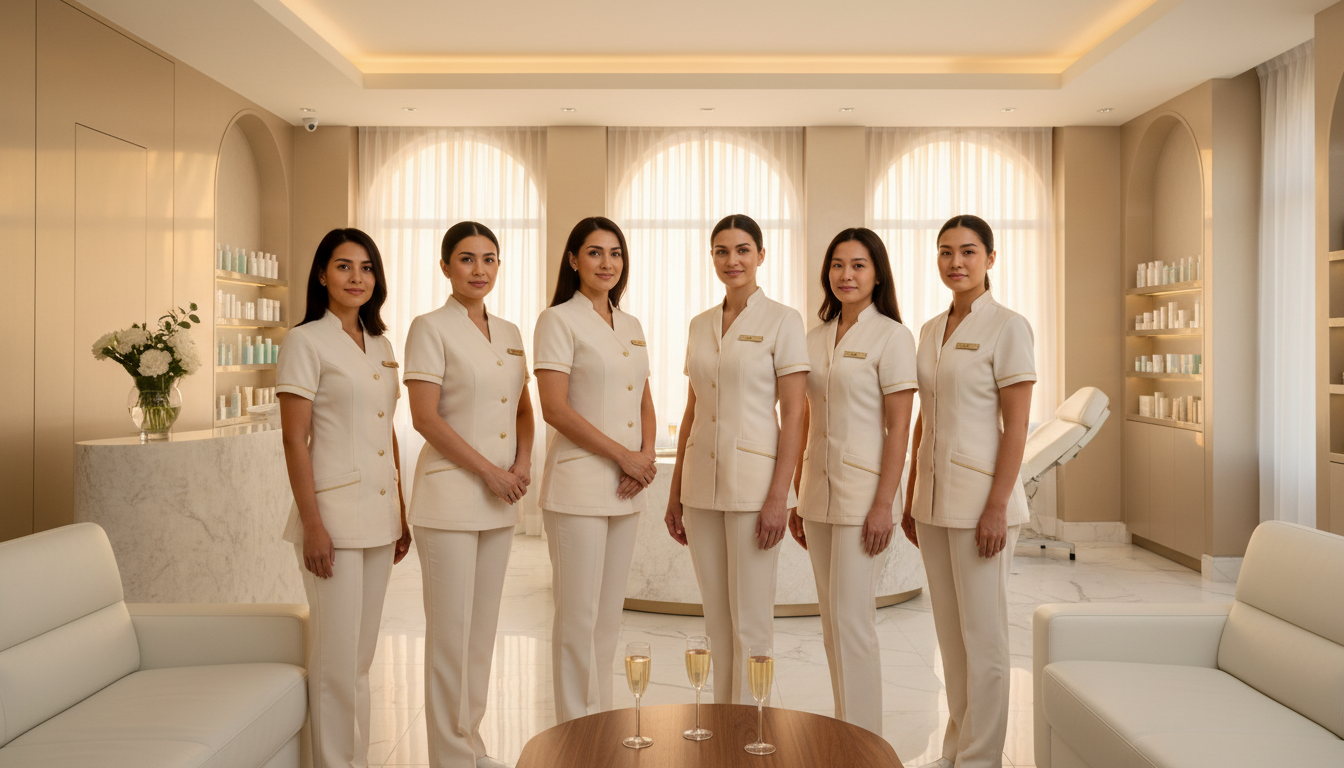 Equipo profesional de Loyda Beauty Lab en un entorno de spa de lujo con iluminación cálida