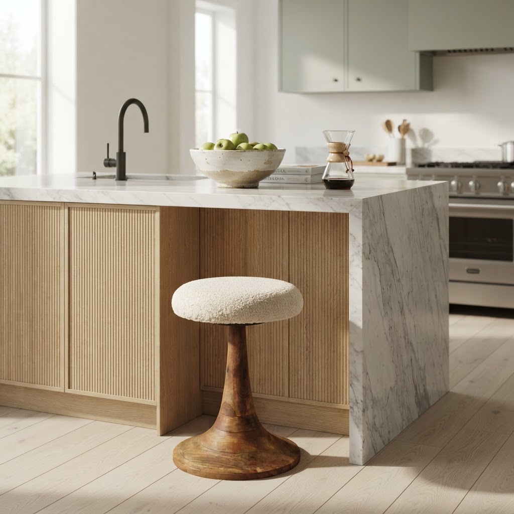 Boucle Teak Accent Stool