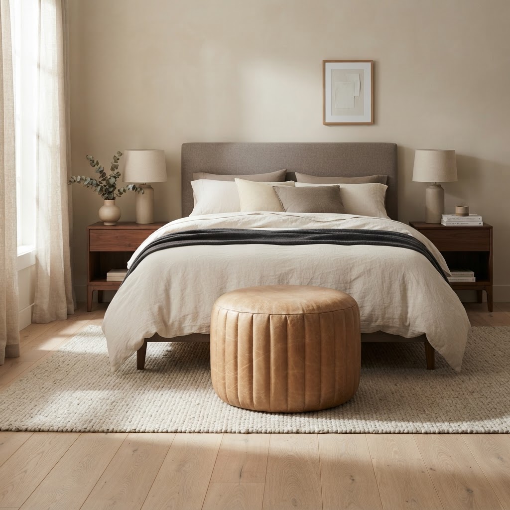 Buffalo Leather Boucle Footstool