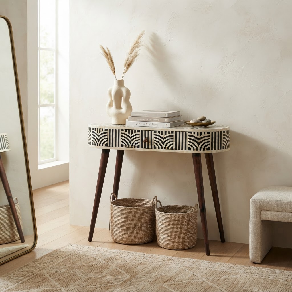 Honey Caramel Edessa Bone Inlay Console Table