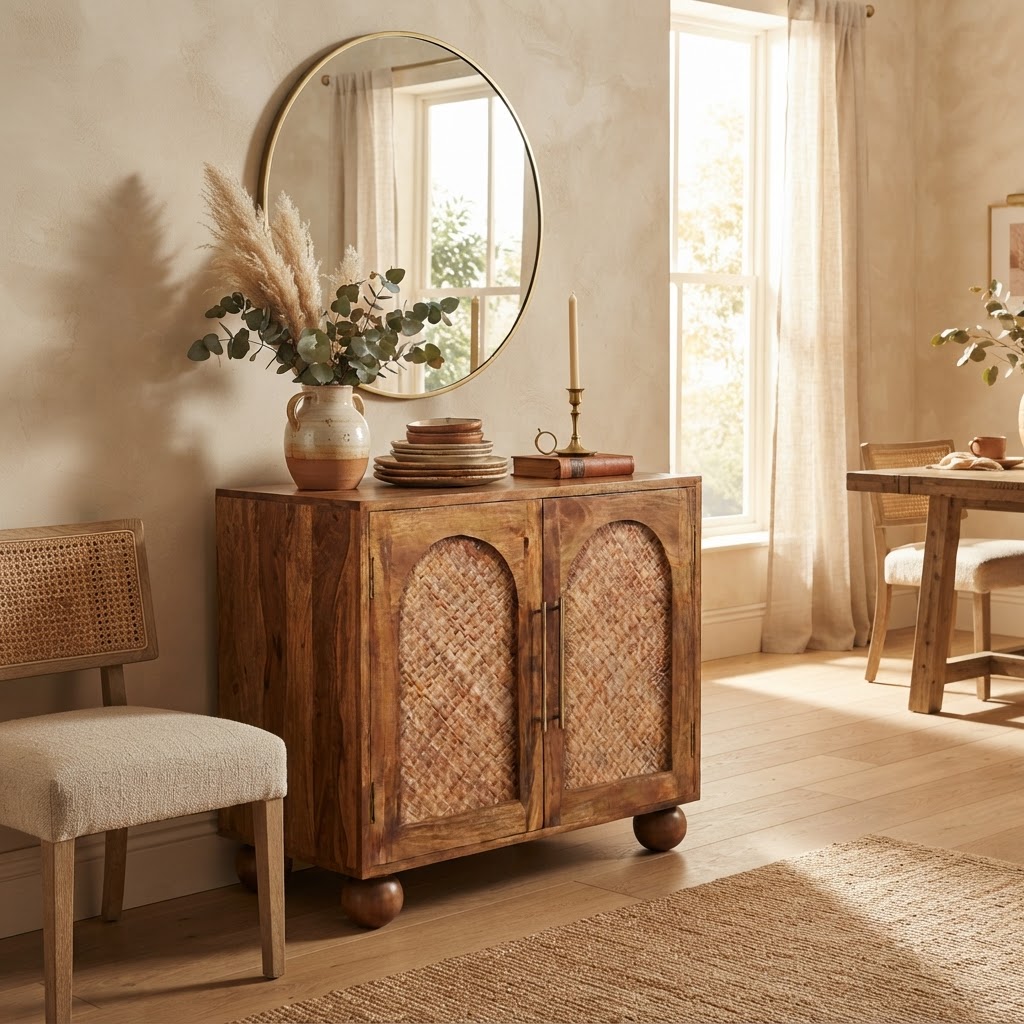Arched Rattan Two-Door Sideboard