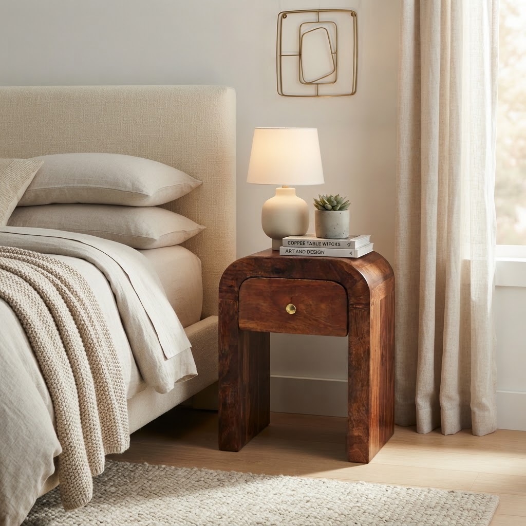 Mini Darcy Chestnut Nightstand with Curved Edges