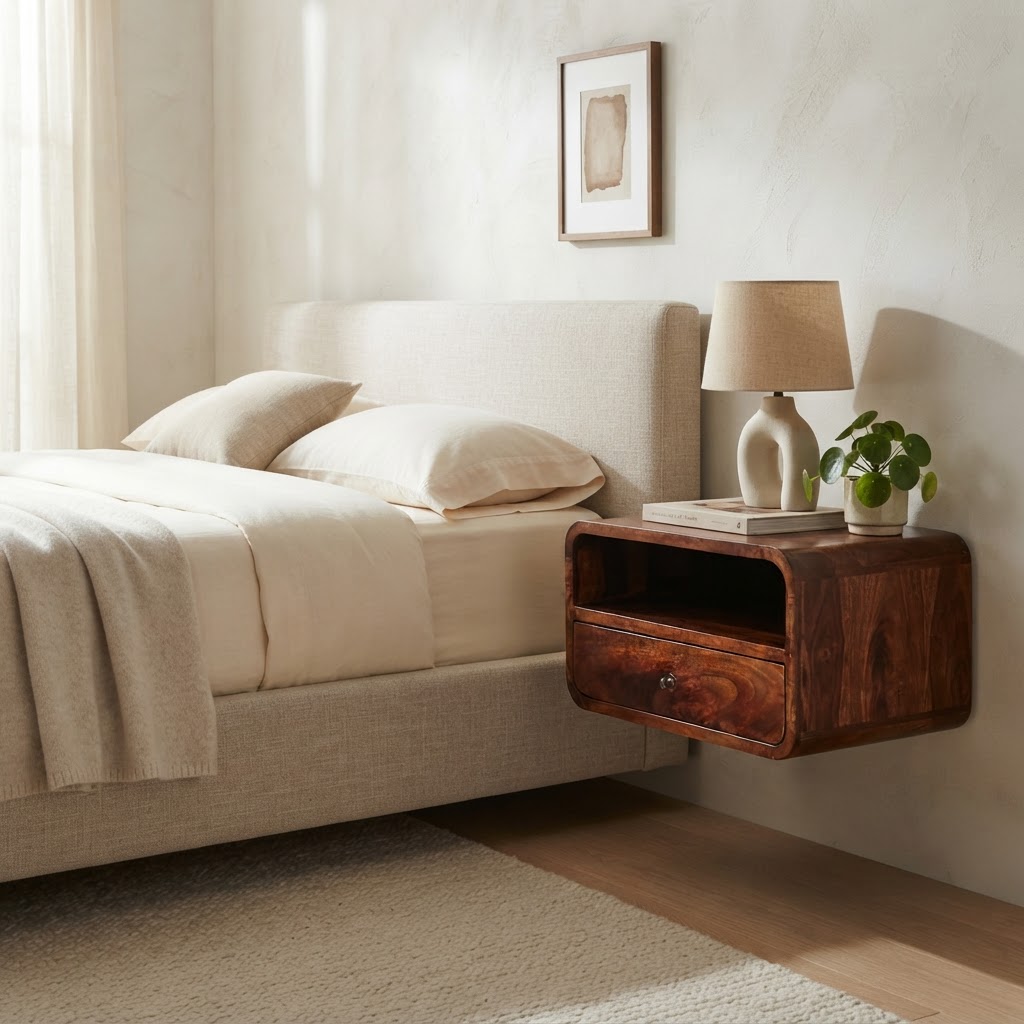 Large Chestnut Curve Upper Slot Floating Bedside