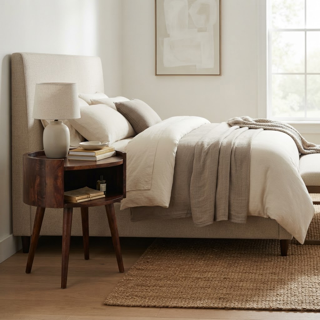Chestnut Round Open Slot Bedside