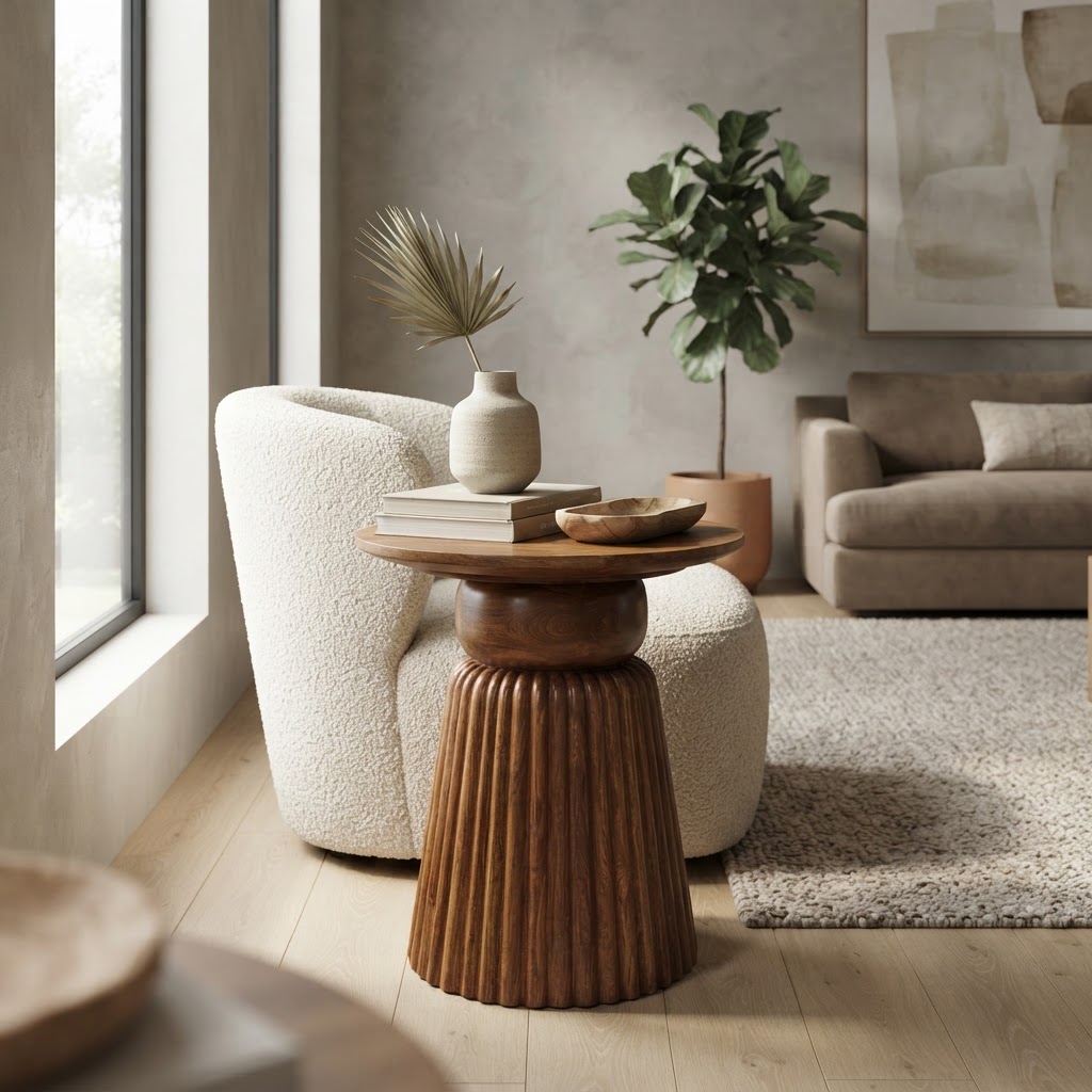 Amber Oak Round Side Table