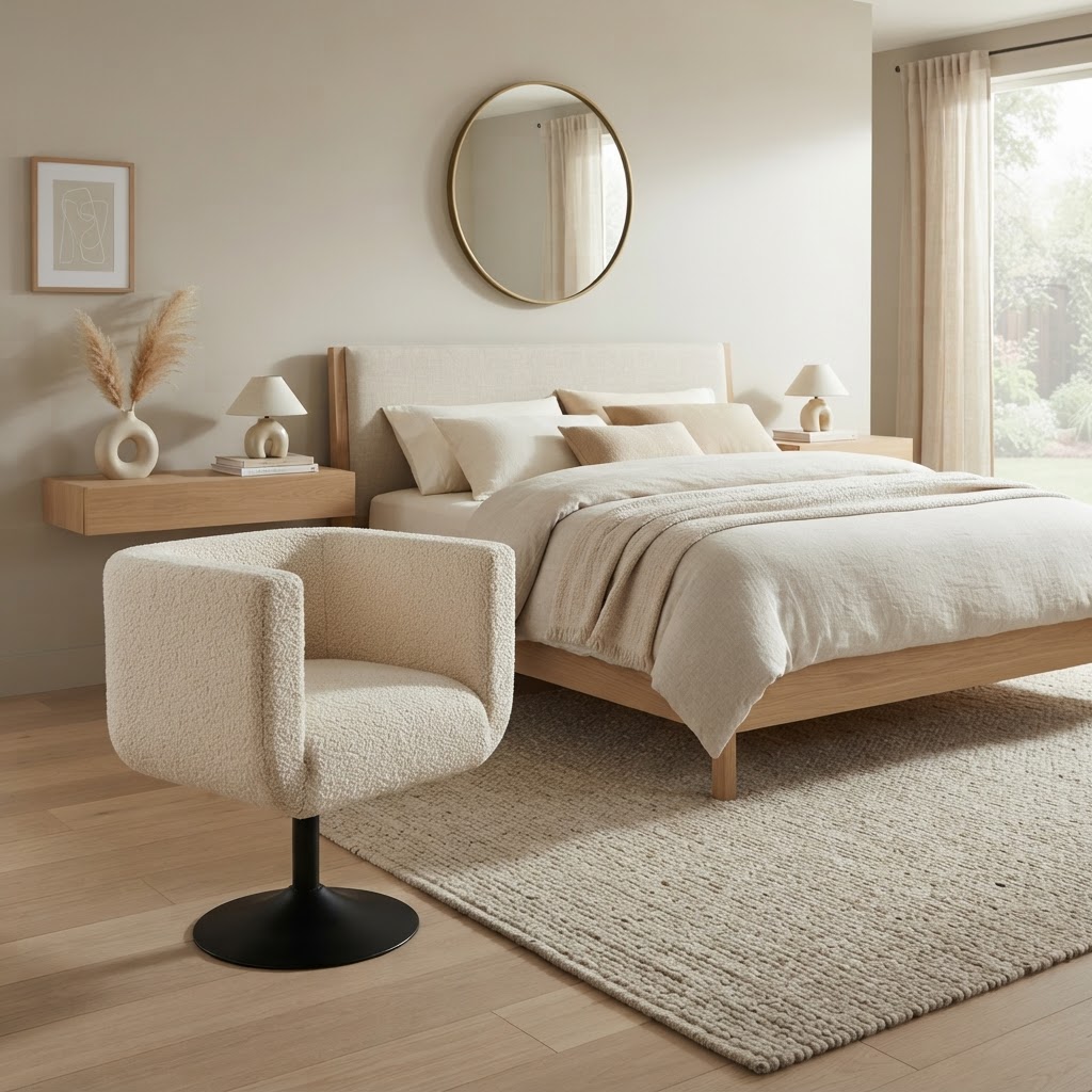 Cream Boucle Swivel Chair