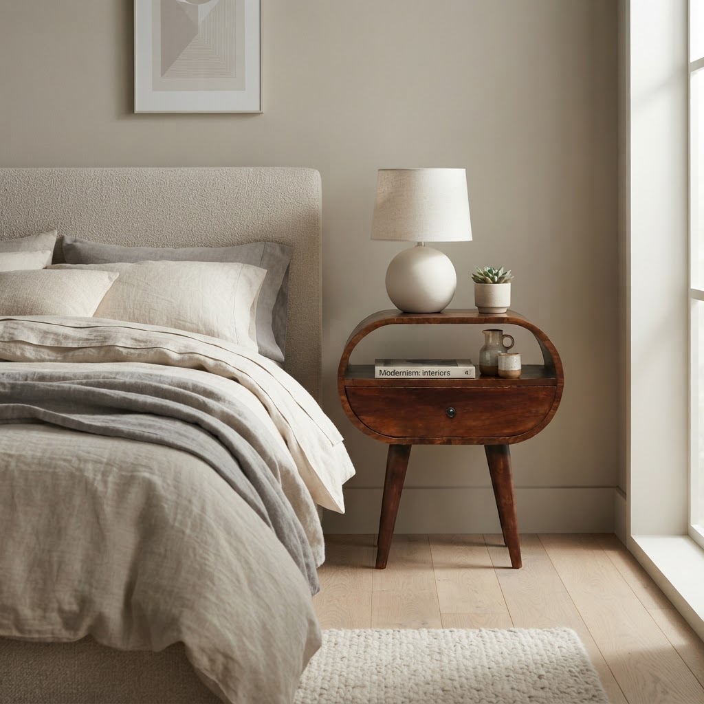 Large Chestnut Circular Open Bedside