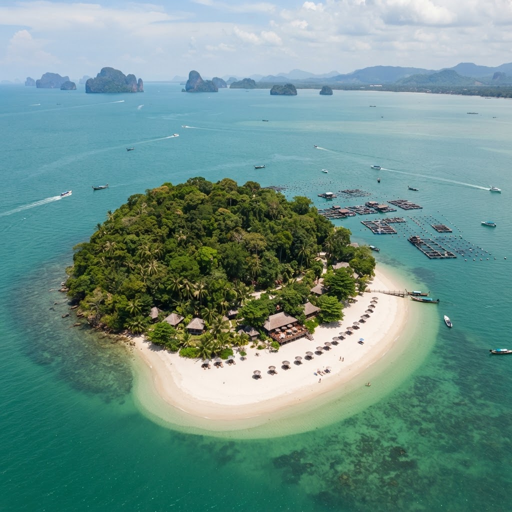 Aerial view of Coral Island (Koh Hey) off Phuket's southern coast