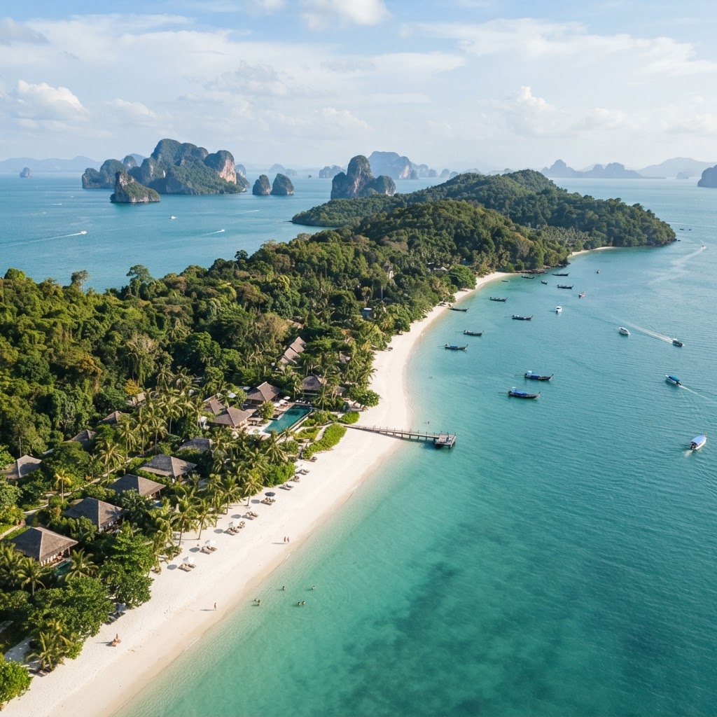 Aerial view of Coral Island (Koh Hey) off Phuket's southern coast