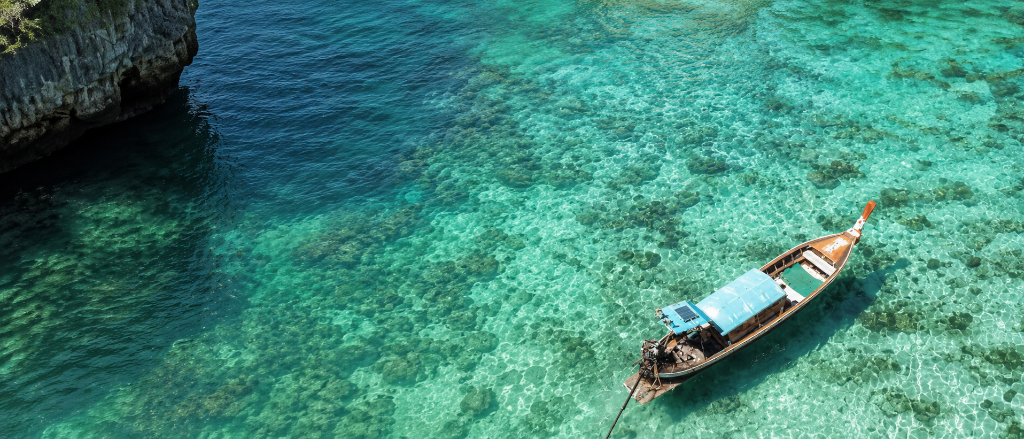 Traditional Thai longtail boat in Phang Nga Bay, Phuket