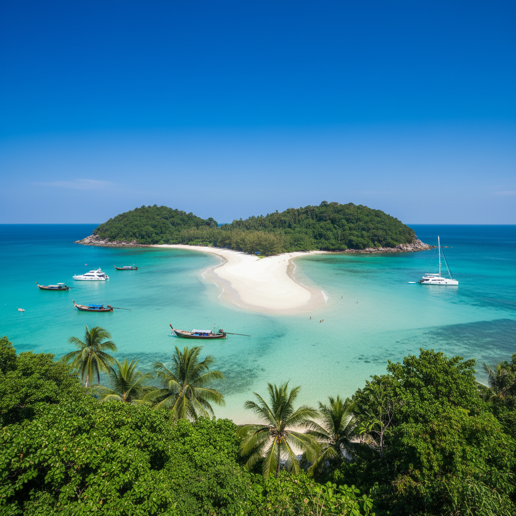 Aerial view of Coral Island (Koh Hey) off Phuket's southern coast