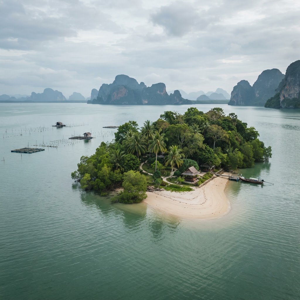 Aerial view of Coral Island (Koh Hey) off Phuket's southern coast