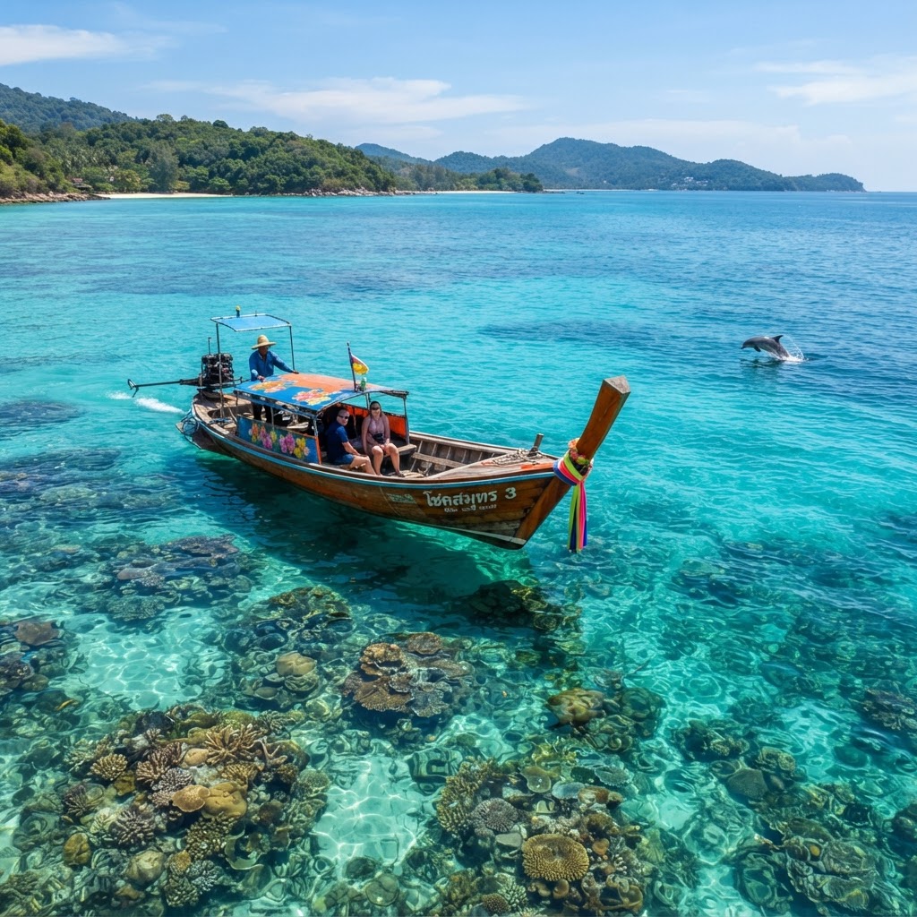 Aerial view of Coral Island (Koh Hey) off Phuket's southern coast