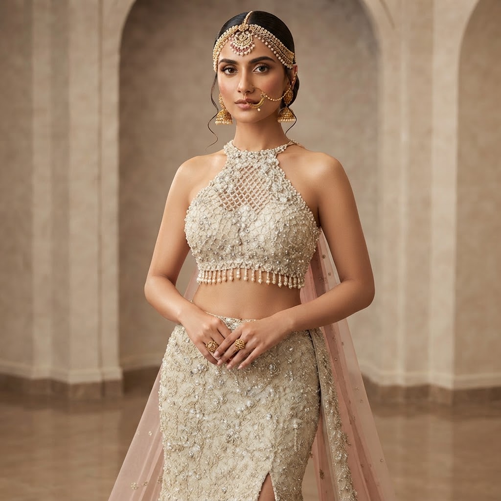 Halter Neck neckline with matching bridal jewellery