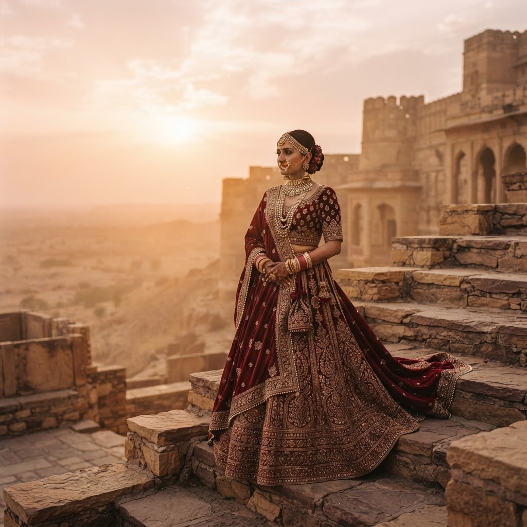 A bride adorned in heritage gold bridal jewelry