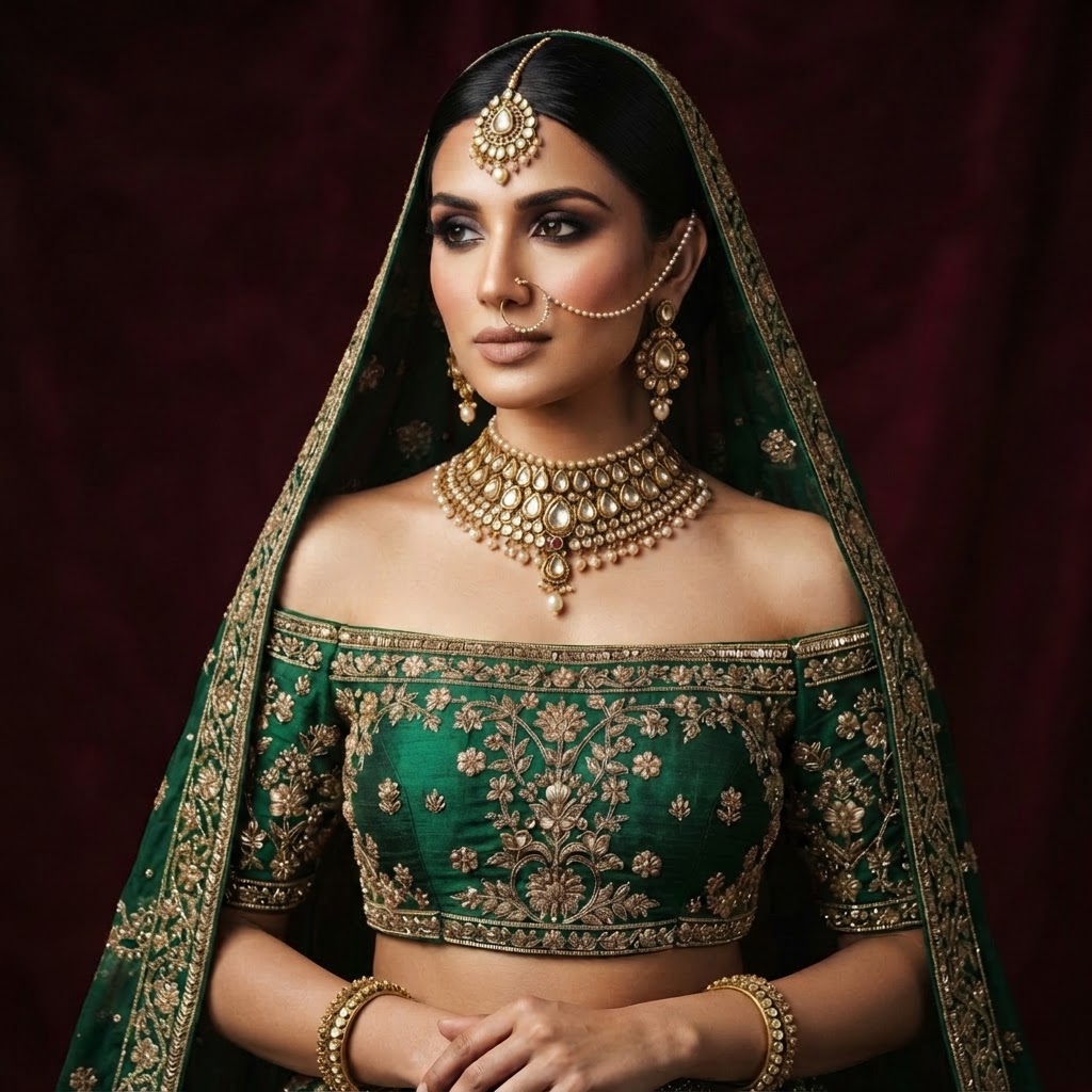 Off-Shoulder neckline with matching bridal jewellery