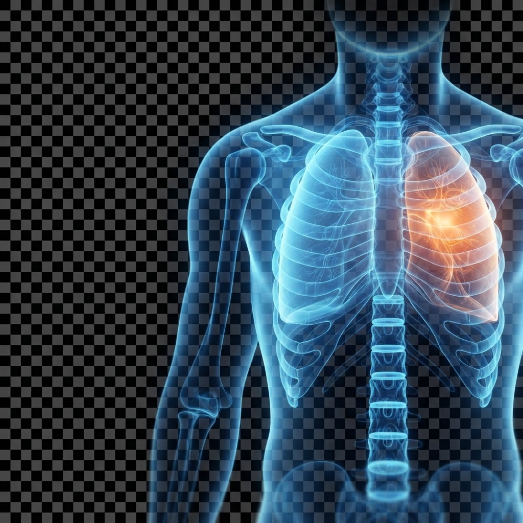 Medical illustration of human thorax with lung disease