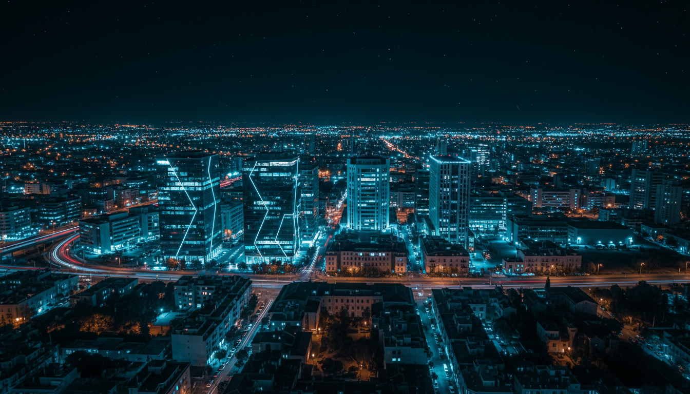 Cyprus cityscape at night with cyan lighting