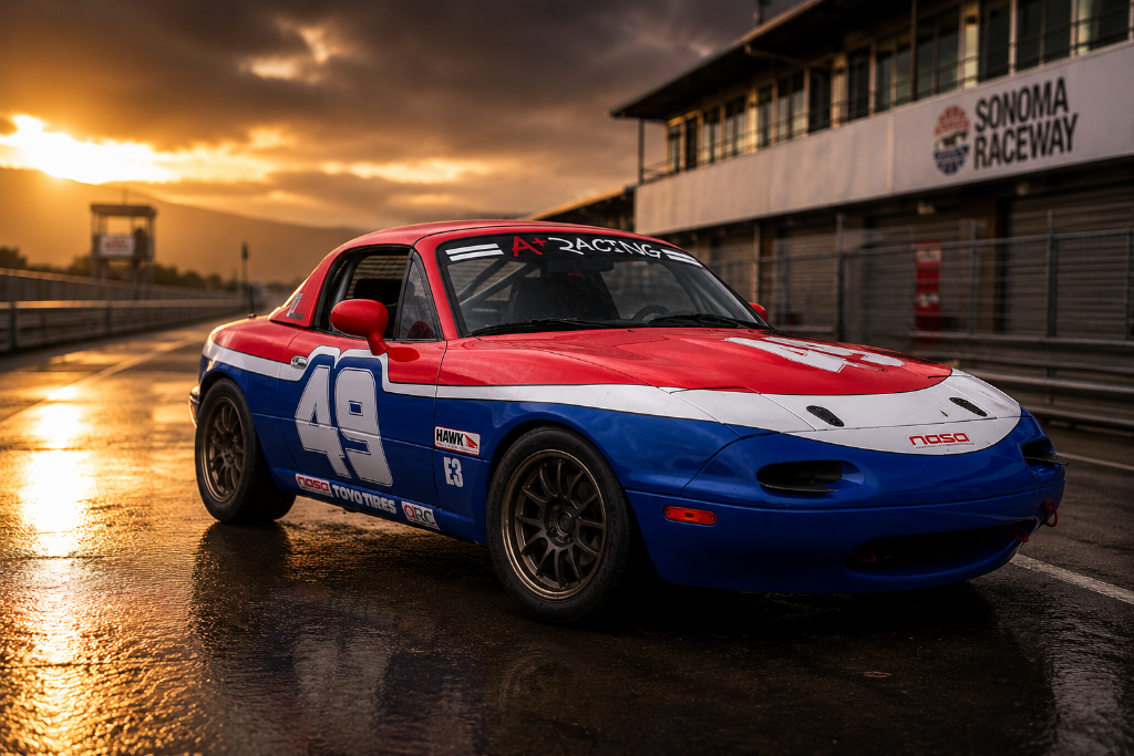 A+ Racing Spec Miata at the track during a group event