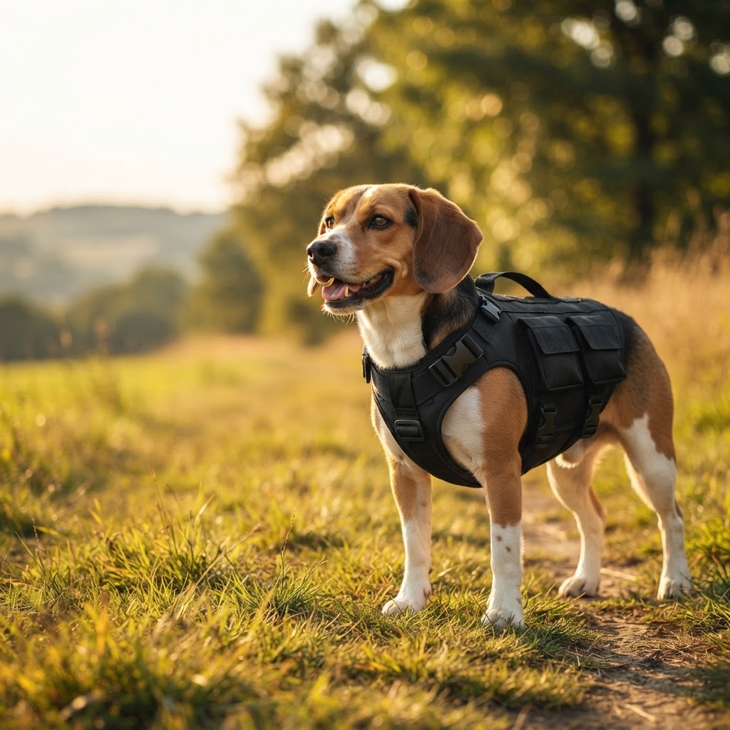 Dogs wearing ThermoHarness in contrasting hot and cold weather environments