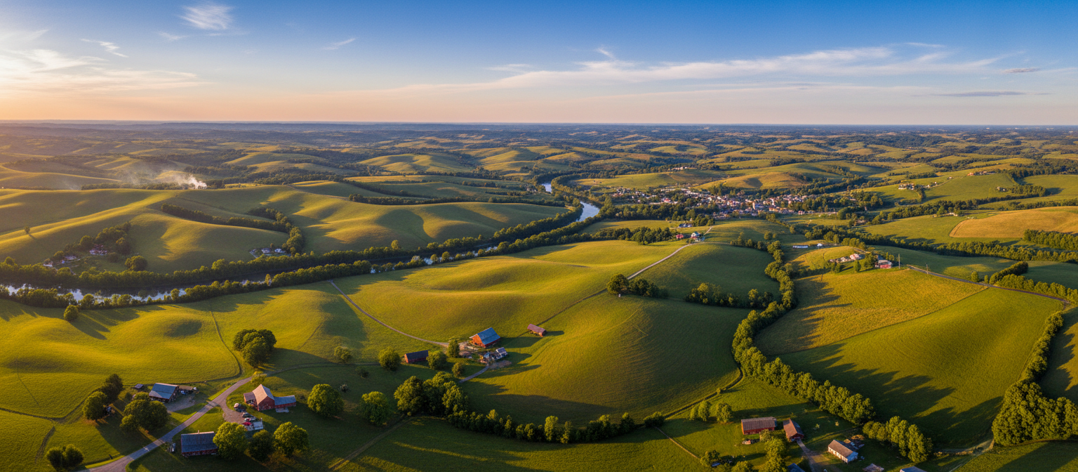 A beautiful aerial view of Tennessee's rolling green hills and countryside