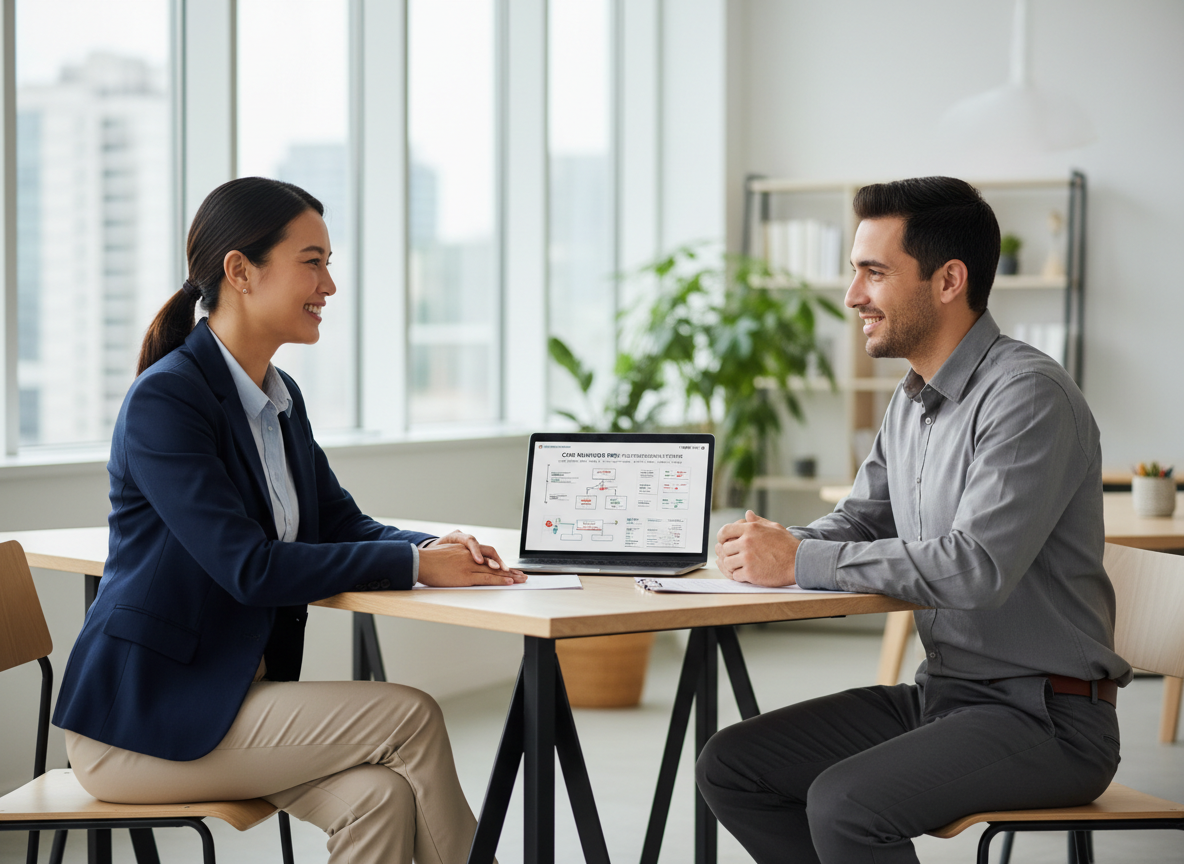 Healthcare coordinators collaborating at a modern office desk