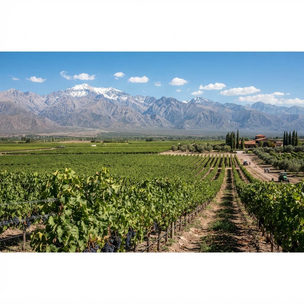 Viñedos en Mendoza con la cordillera de los Andes de fondo