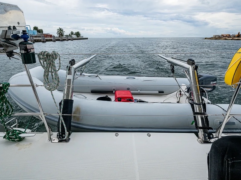 Stern with tender on davits