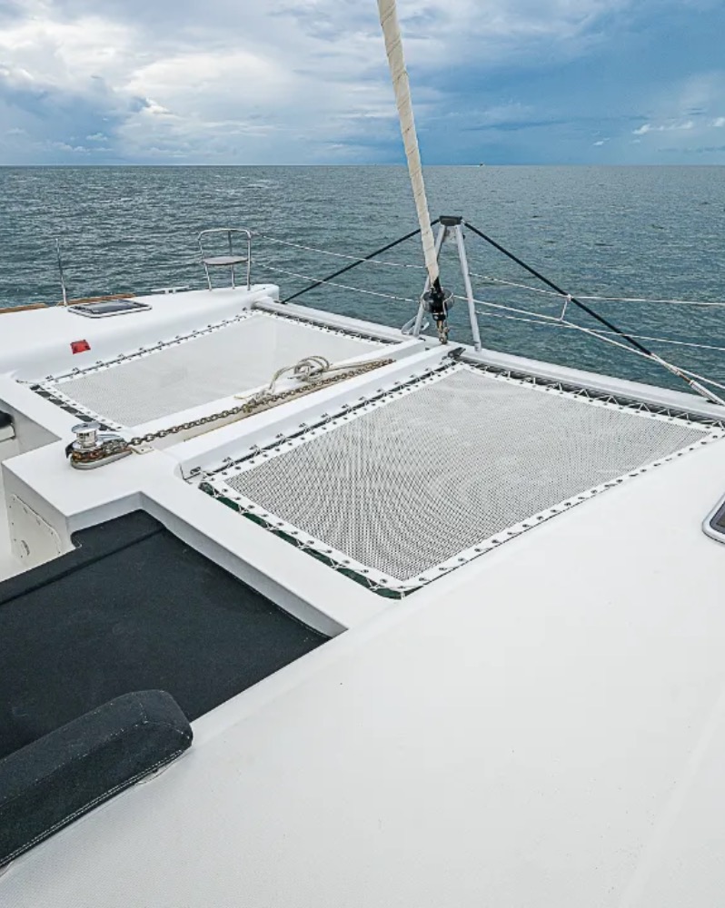 Forward deck trampolines and bow lounge