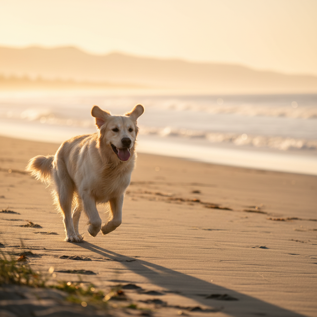 A happy dog enjoying golden hour in Santa Barbara