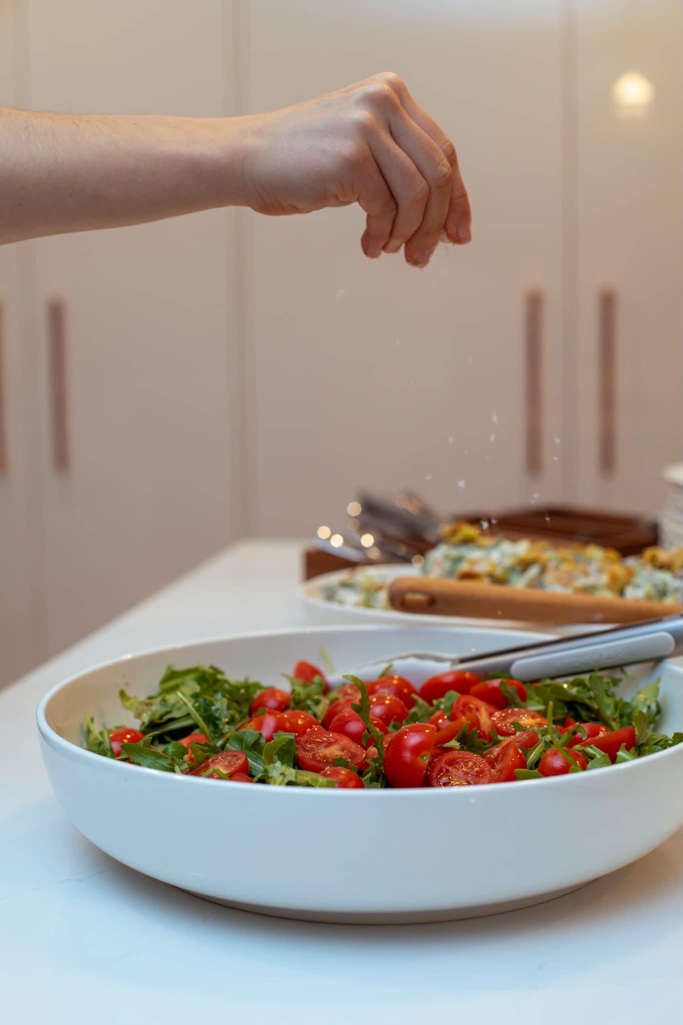 Fresh salad prepared for a private dining table