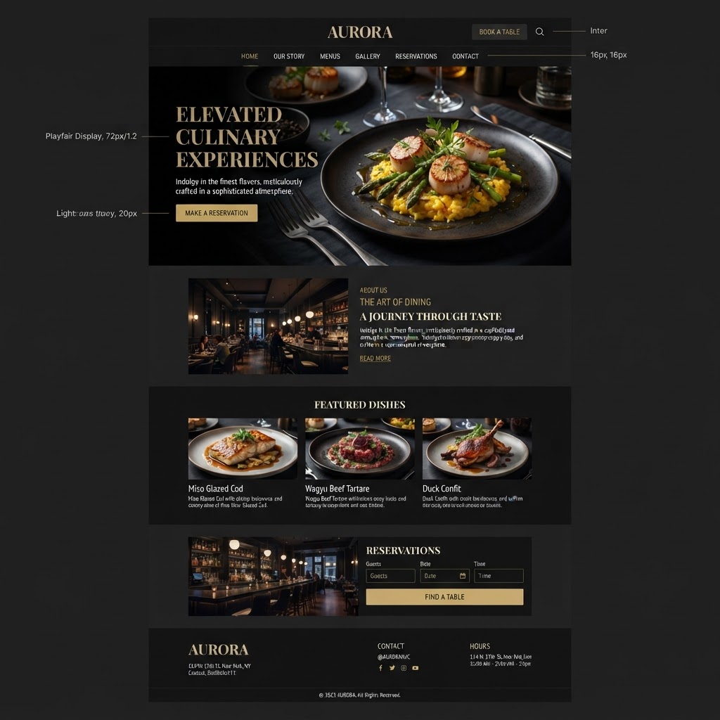 Restaurant website, sample design work