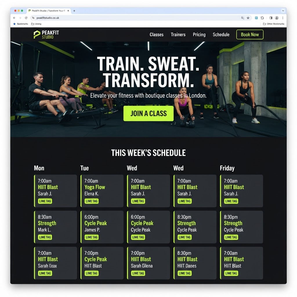 Fitness Studios website example